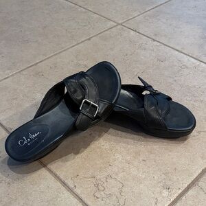 Cole Haan Bike Air G Series Wedge Black Leather Slide Sandals